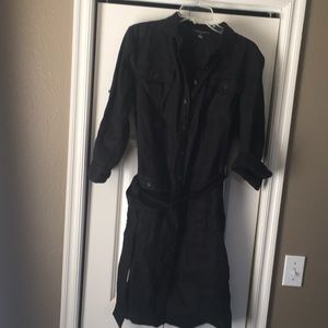 Lauren by Ralph Lauren black linen belted dress